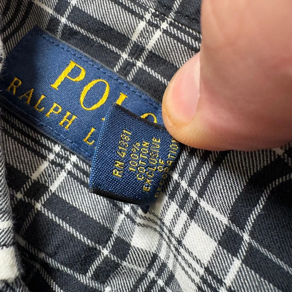 Polo Ralph Lauren Mens Large Black White Plaid Long Sleeve Button Up Shirt 11077